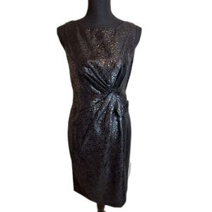 ANNE KLEIN Black Metallic Sheen Sleeveless Sheath Dress Twisted Front (4)